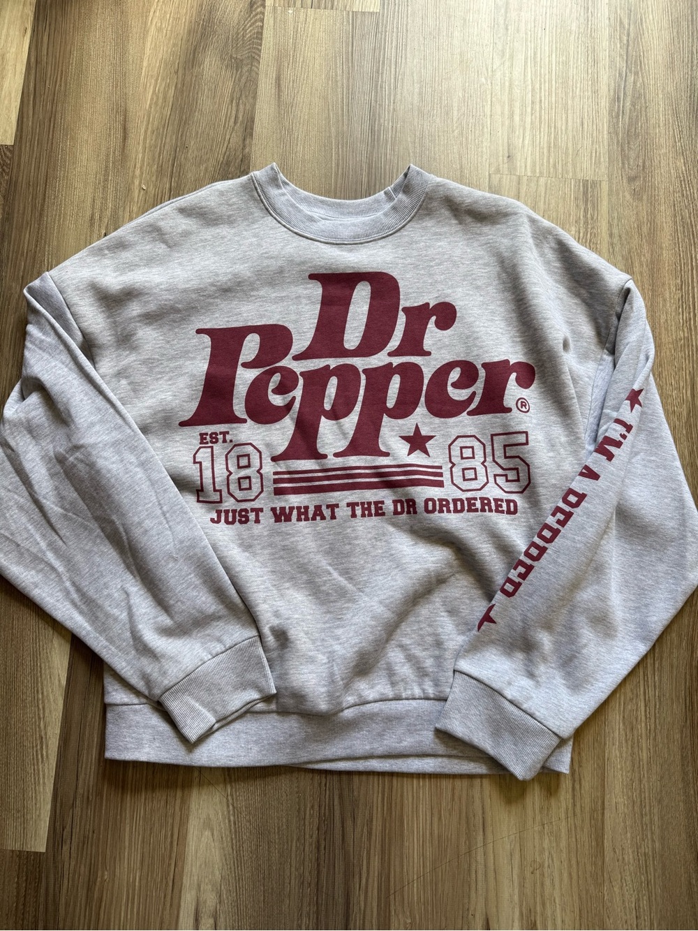 Dr Pepper Logo Crewneck Sweatshirt - Heather Gray with Maroon Print
